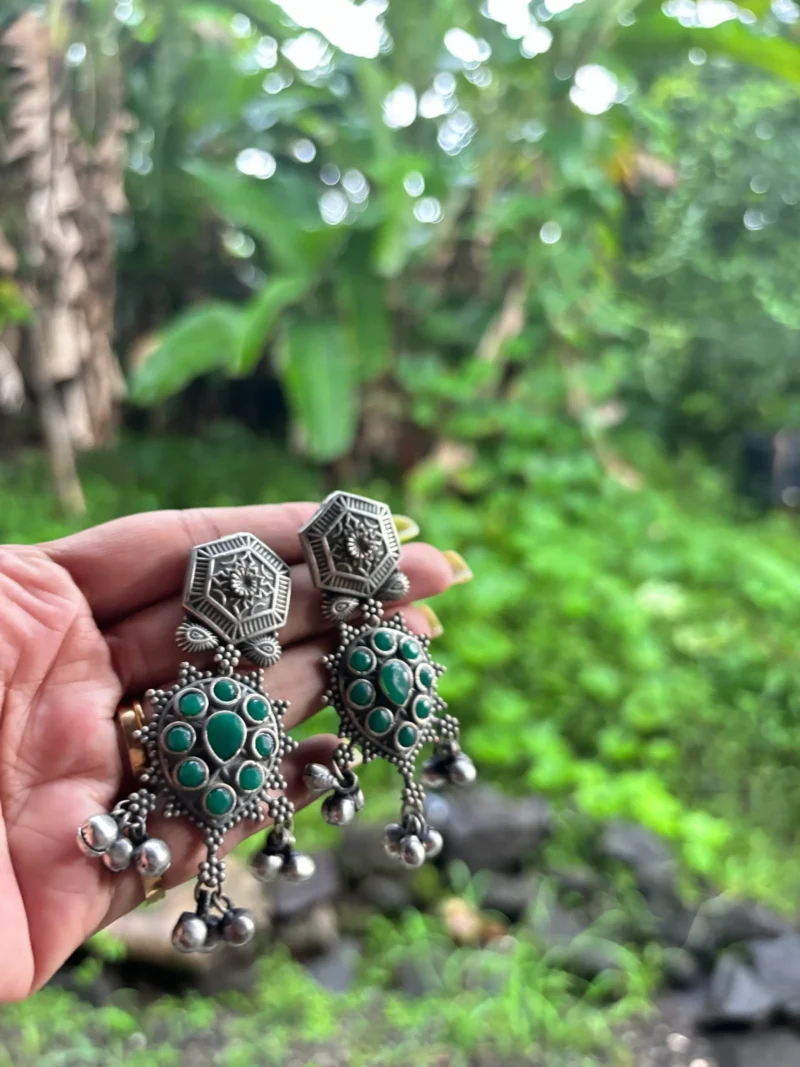 German Silver Earring - Green