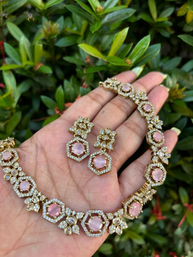AD Stone Pink - Chain & Earring