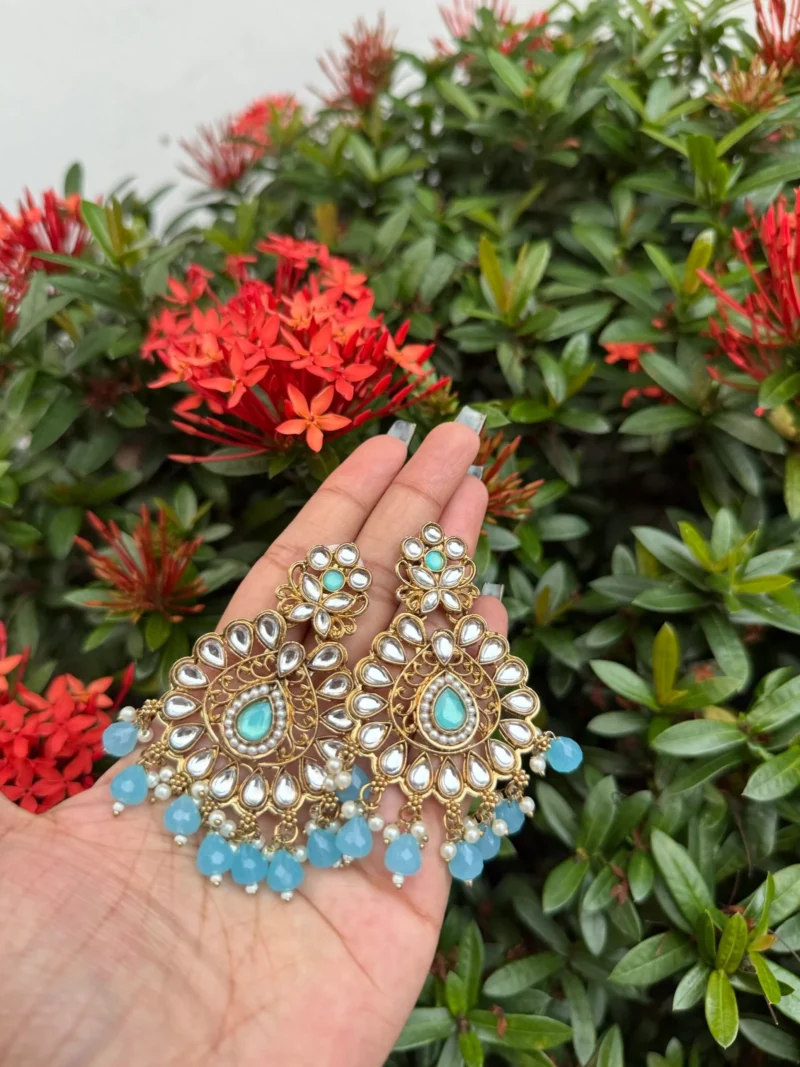 Kundan Earrings - Sky Blue