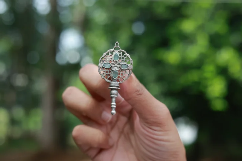 German Silver Stone Earring