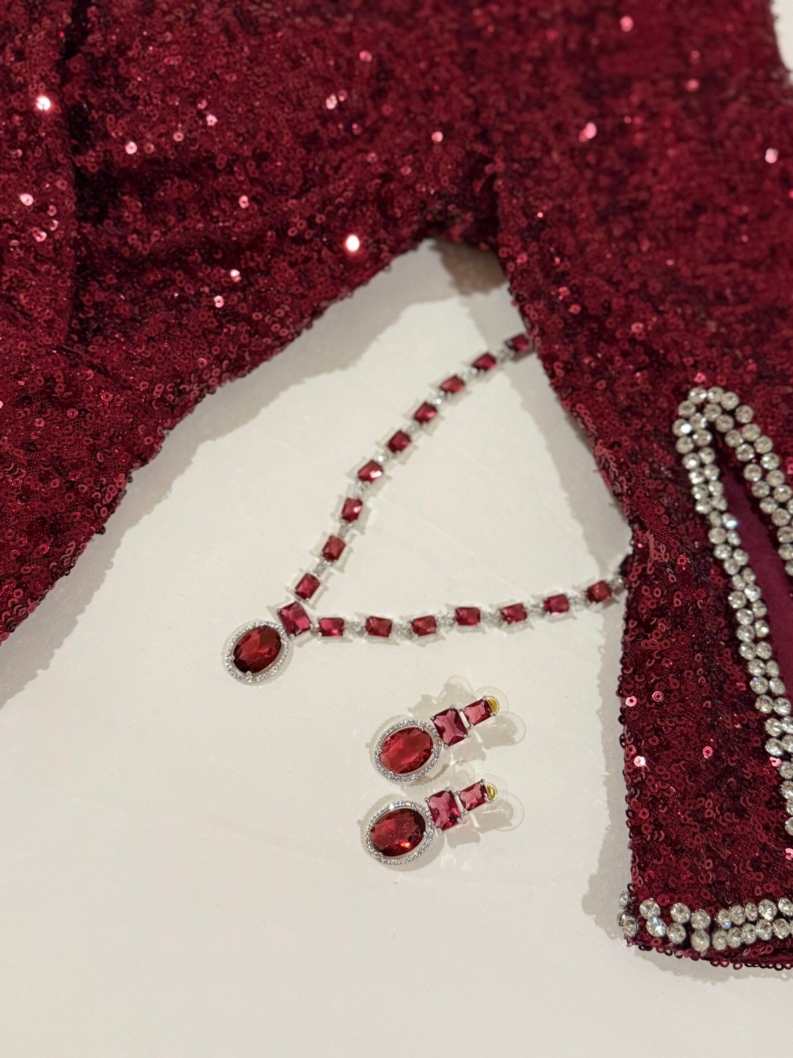 Red AD stone Mala + earring