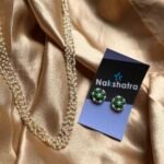 Pearl mala in layers with green earring