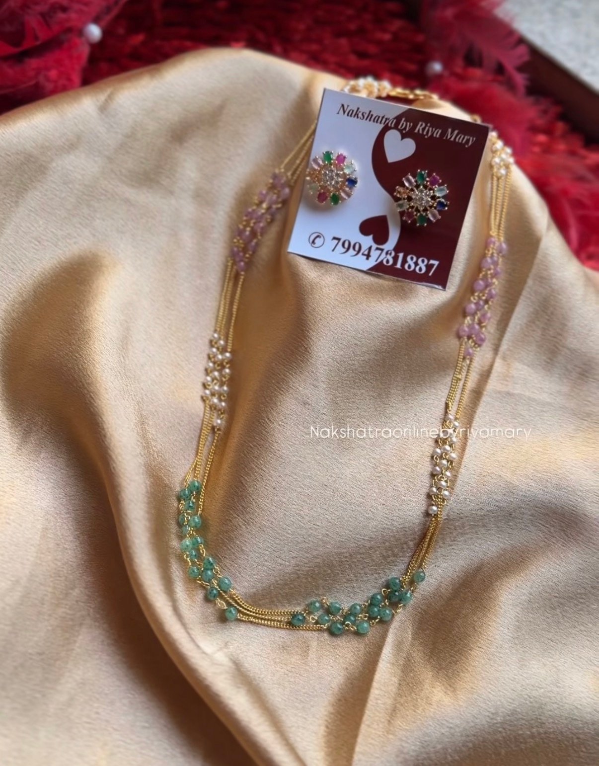 Multicolour mala with Navaratna earring