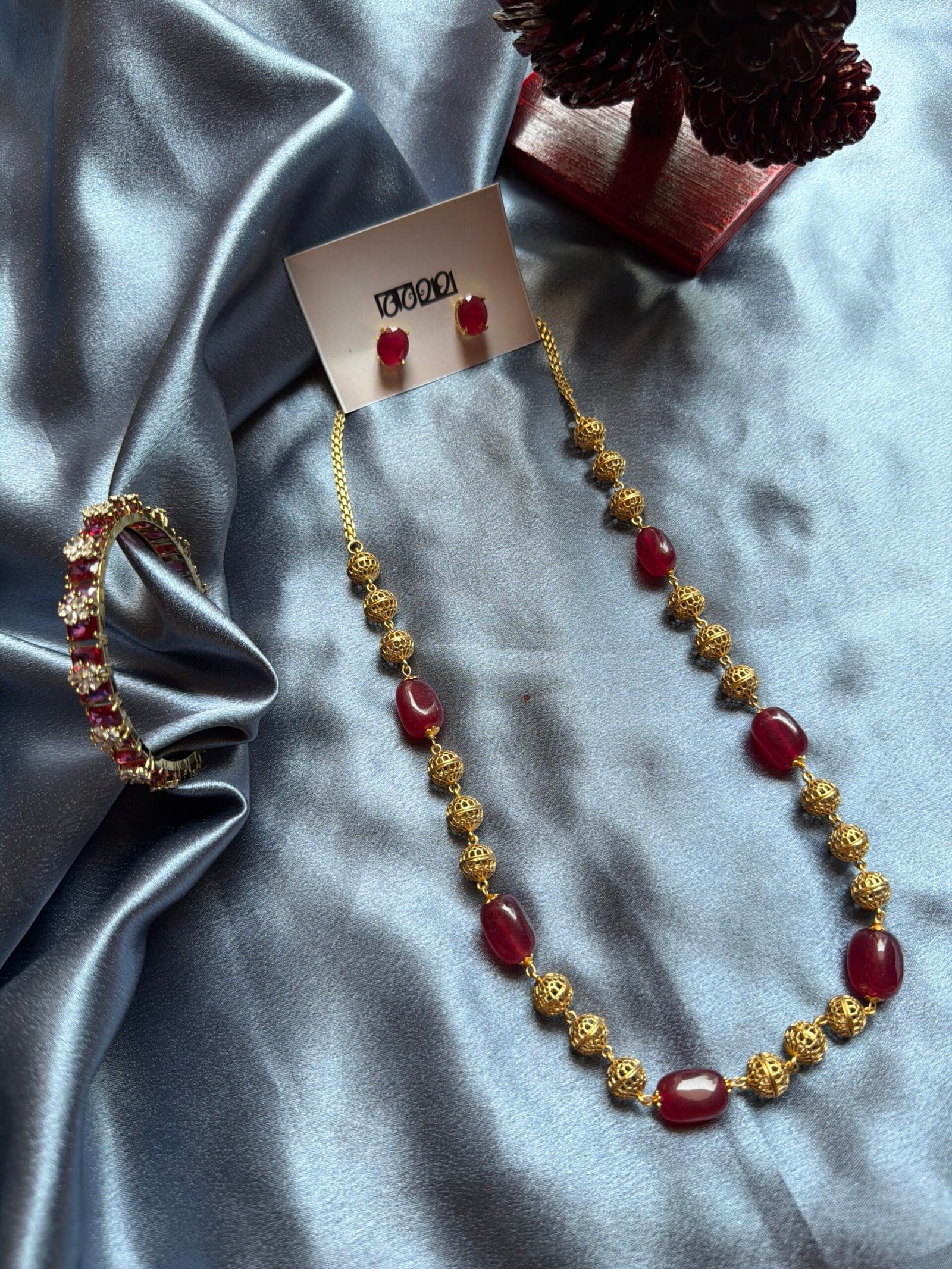 Reddish maroon combo with bangle and earring