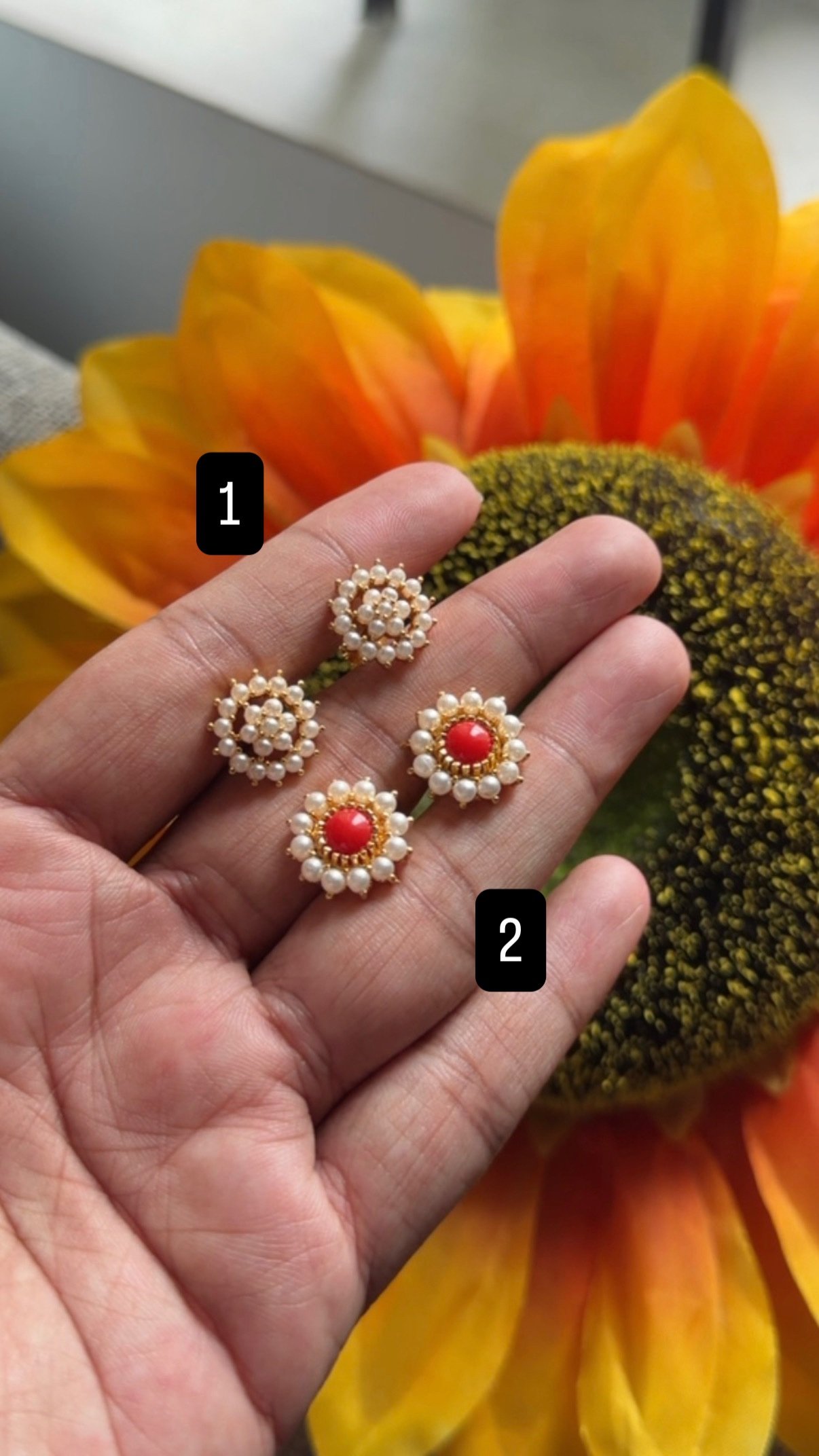Pearl and coral stud