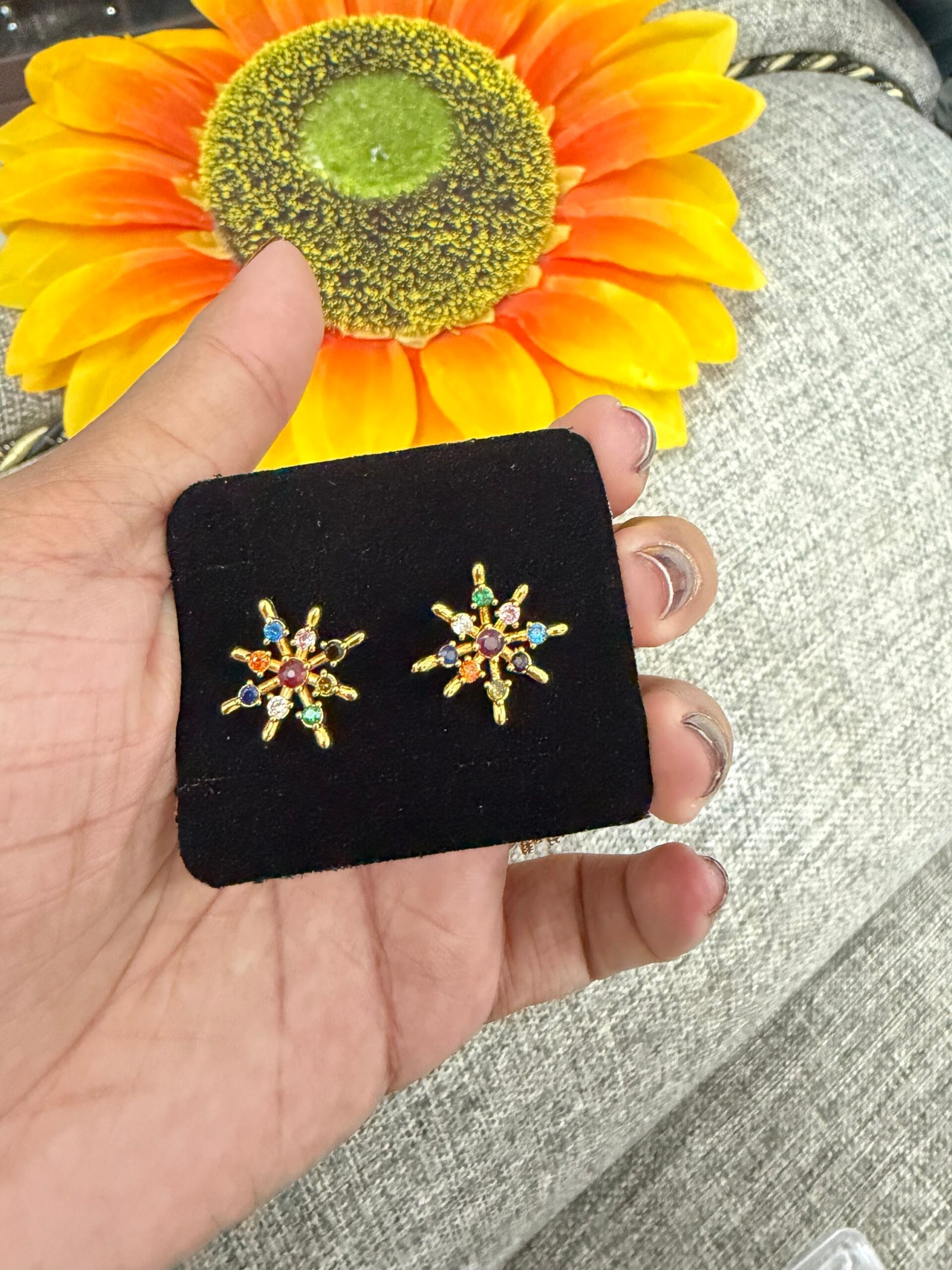 Navaratna gold plated stud