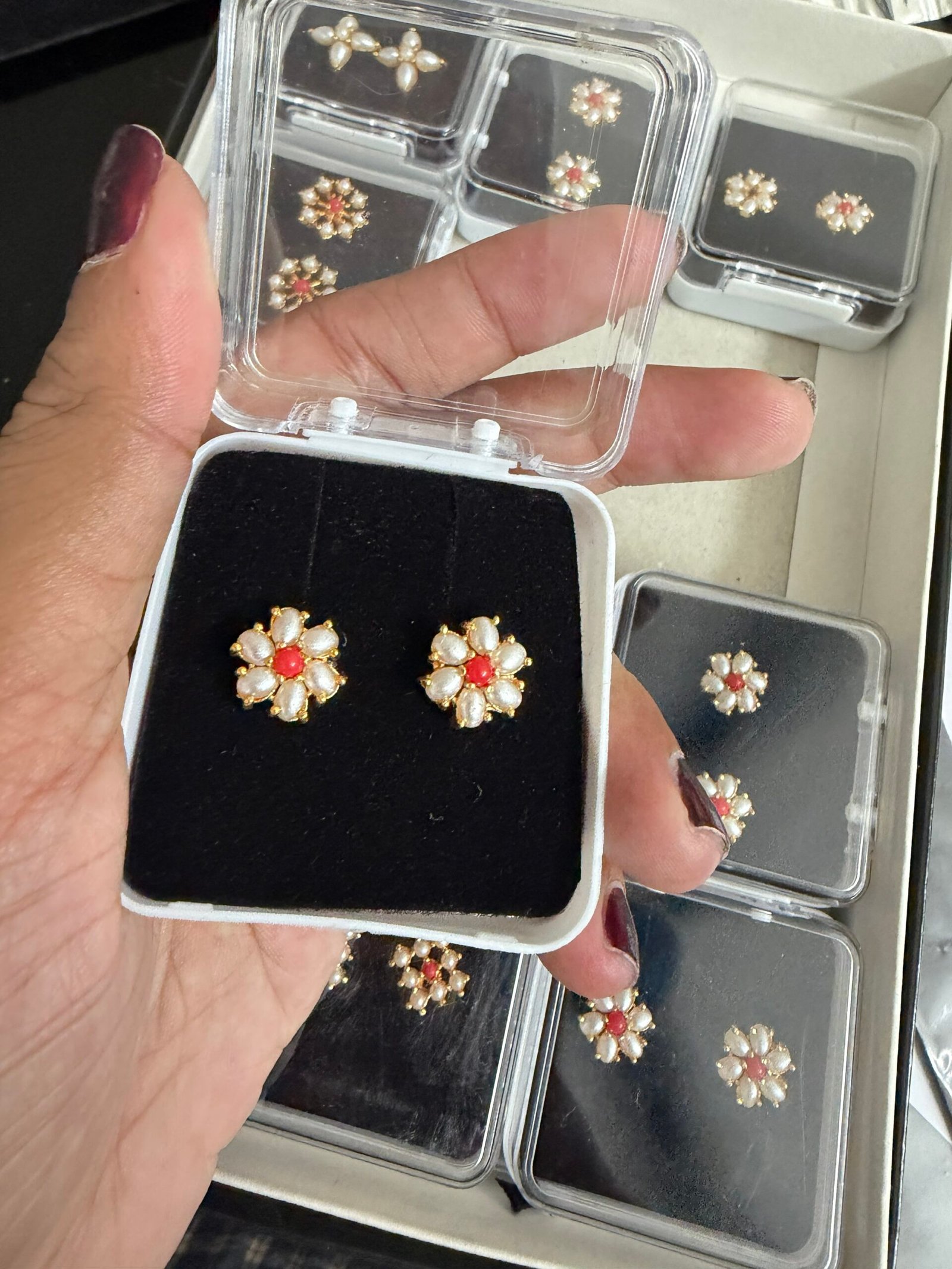 Pearl and coral stud
