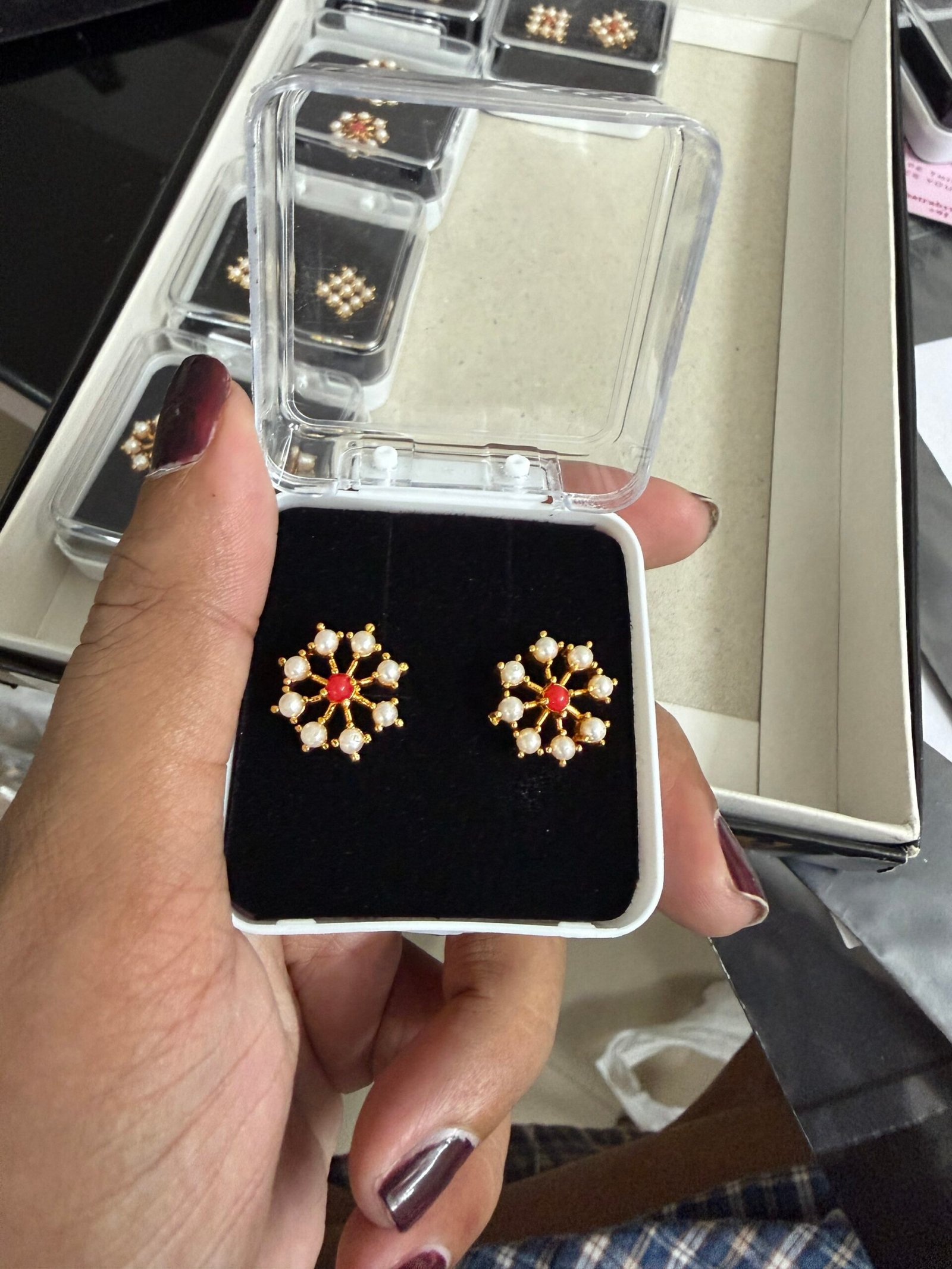 Pearl and coral stud (B)